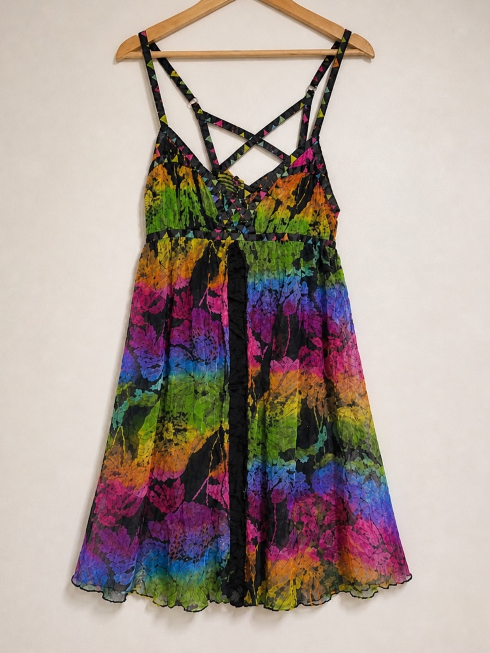 Free People New Romantics Multicolor Rainbow Floral Strappy Mini Dress Size S - Picture 2 of 10
